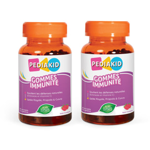 PEDIAKID - Gommes Immunité - Formule Naturelle au Délicieux Arôme de Framboise - Contribue au Fonctionnement Normal du Système Immunitaire - Soutient les Défenses de l'Organisme - Lot de 2 piluliers
