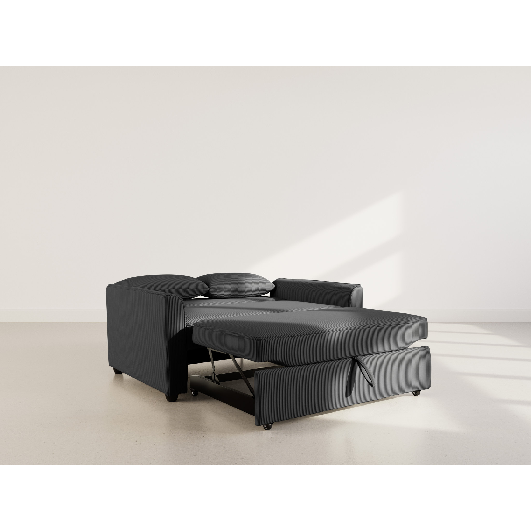 Ernest - Canapé droit 2 places convertible en velours côtelé - Noir