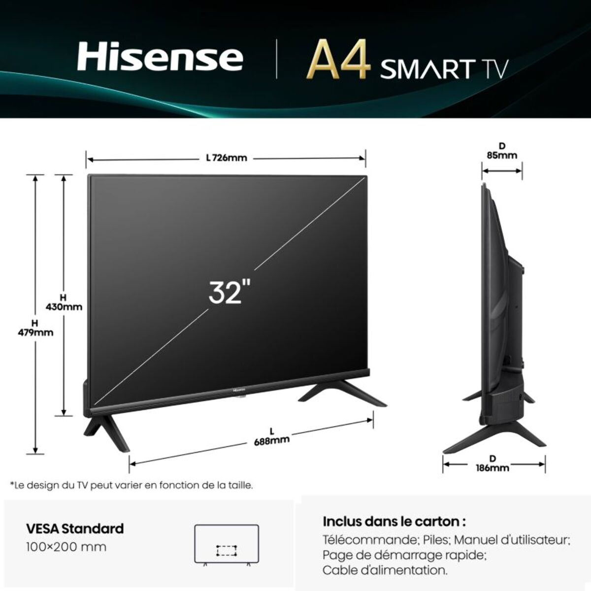 TV LED HISENSE 32A49Q 2025 (80cm)