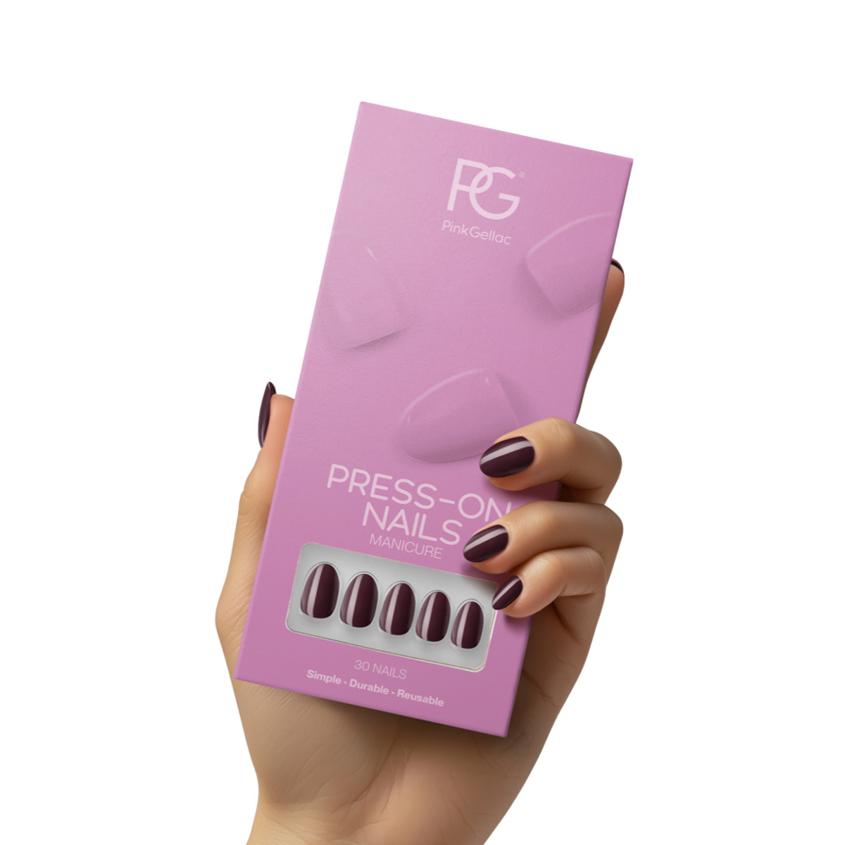 Pink Gellac - 332 Sangria Red - rond moyen - Faux ongles à presser - Faux-ongles réutilisables - Press-on nails