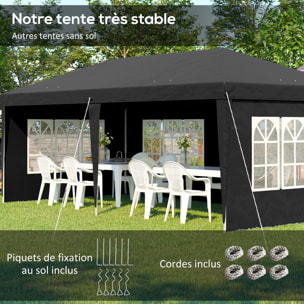 Tonnelle pop up pliante - barnum pliable - 4 cotés démontables - 4 fenêtres - acier oxford haute densité noir