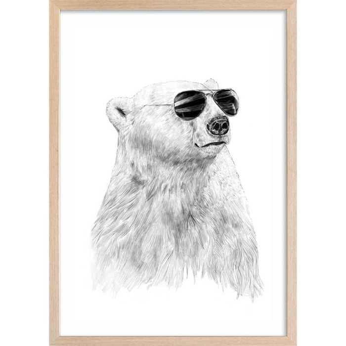 Affiche enfant ours polaire et lunette  Affiche + cadre en bois - Chêne