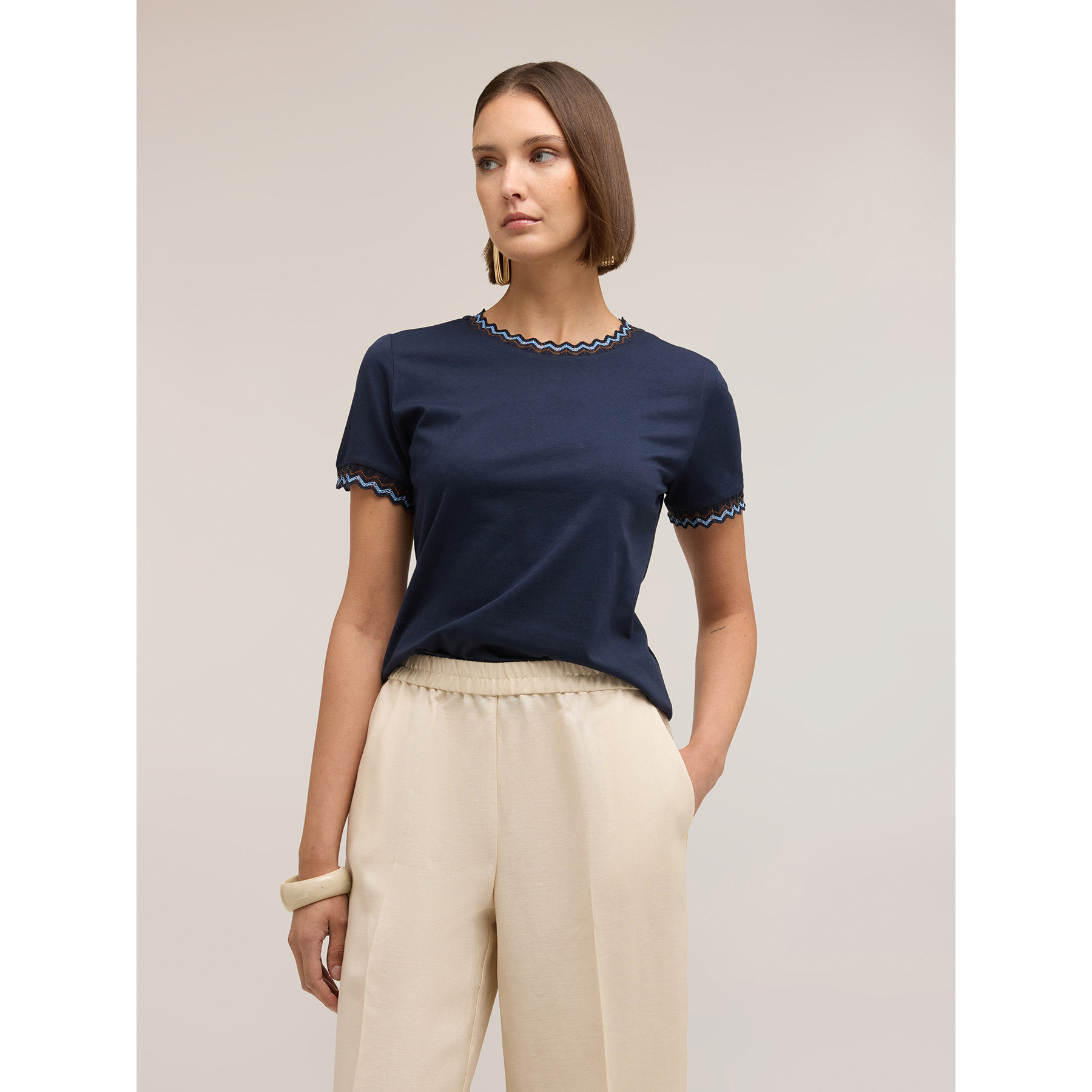 Motivi - T-shirt con bordi in maglia - Blu