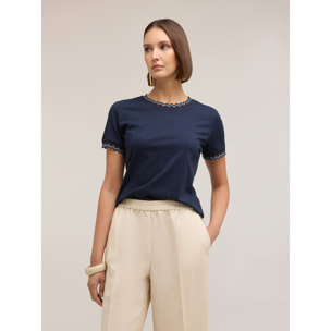 Motivi - T-shirt con bordi in maglia - Blu