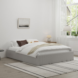 ABATE Lit avec coffre de rangement 140x190cm velours côtelé gris