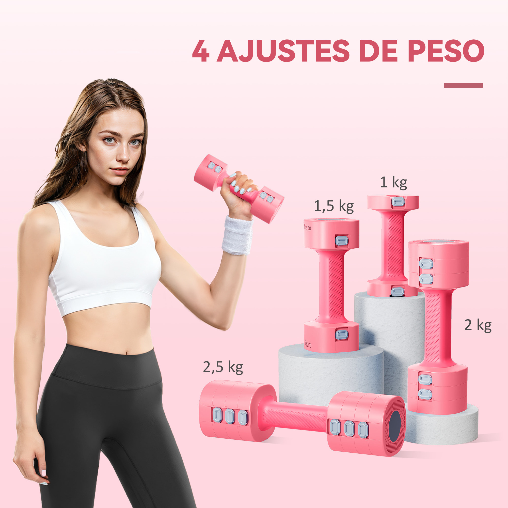 Juego de Mancuernas Ajustables 4 en 1, 1/1,5/2/2,5 kg, Juego de Pesas y Mancuernas de Metal con Mangos Antideslizantes y Diseño Cuadrado, para Entrenamiento en Casa, Gimnasio, Rojo