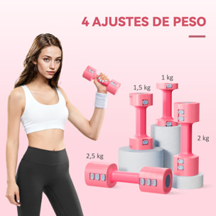 Juego de Mancuernas Ajustables 4 en 1, 1/1,5/2/2,5 kg, Juego de Pesas y Mancuernas de Metal con Mangos Antideslizantes y Diseño Cuadrado, para Entrenamiento en Casa, Gimnasio, Rojo