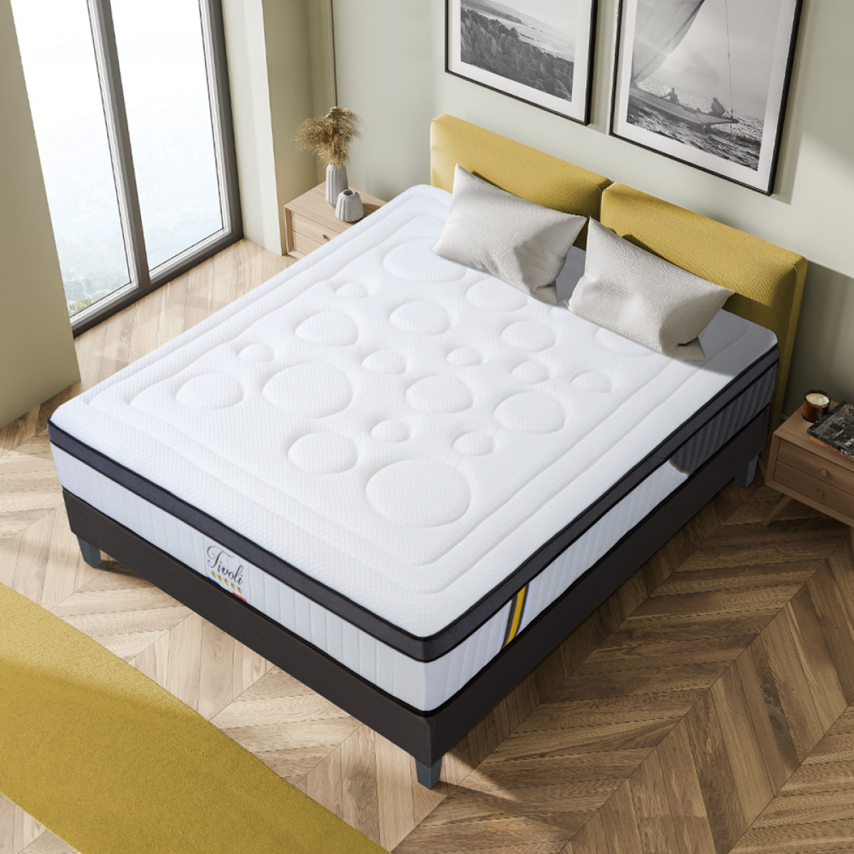 Ensemble Matelas Memoire de forme Tivoli avec sommier en bois