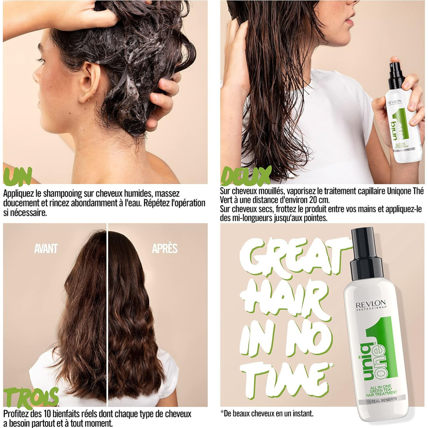 UNIQONE™ - Masque Spray Sans Rinçage 10 Bienfaits Thé Vert 150 ml