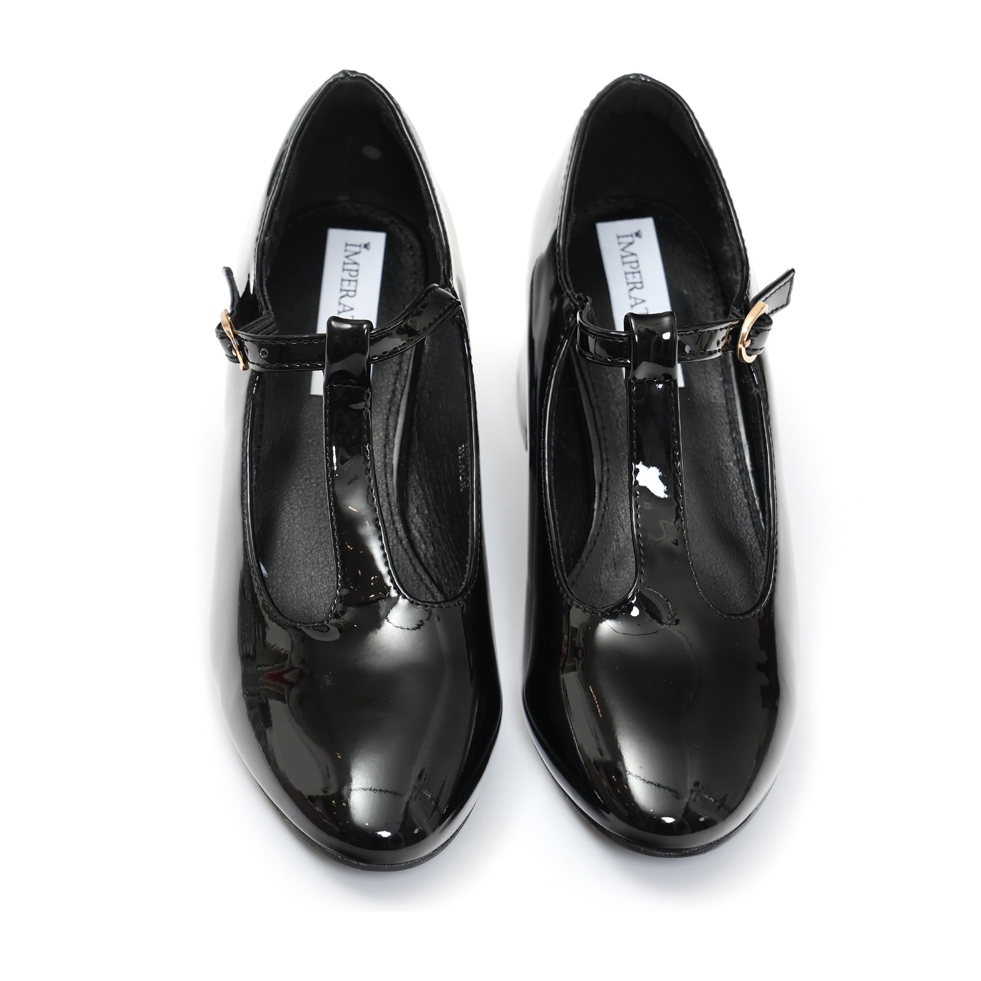 Dècolletè in simil pelle verniciata con tacco basso quadrato