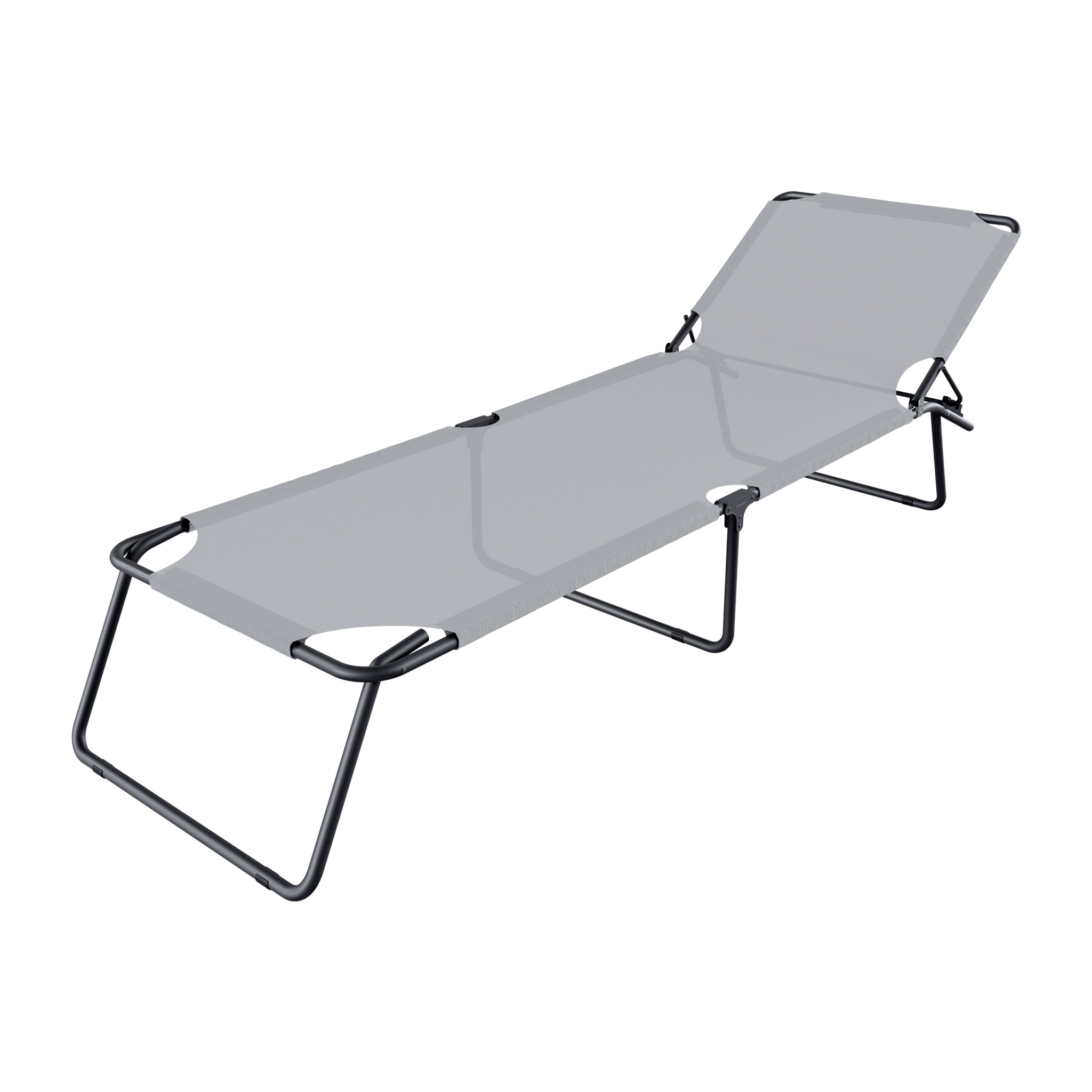 Lettino Pieghevole Prendisole Senza Tettuccio Parasole Reclinabile Regolabile Metallo Nero Sdraio Spiaggia Mare Giardino Piscina 187x53x24 Cm Grigio