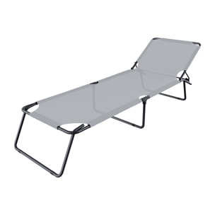 Lettino Pieghevole Prendisole Senza Tettuccio Parasole Reclinabile Regolabile Metallo Nero Sdraio Spiaggia Mare Giardino Piscina 187x53x24 Cm Grigio