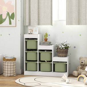 Rangement enfant - combinaison structure + bacs - coffre à jouet dim. 96L x 38l x 90H cm - blanc vert