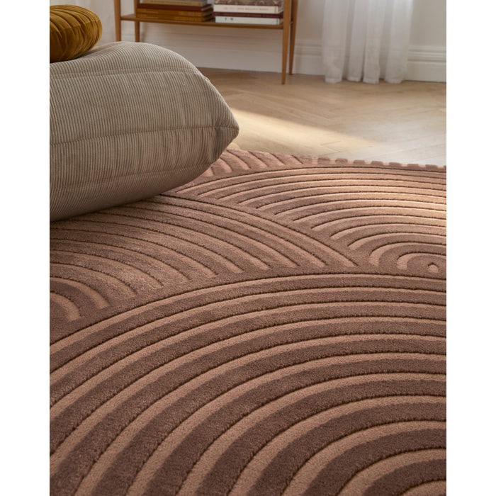 BIANCA - Tapis rond à motif arc en ciel en relief - mocca