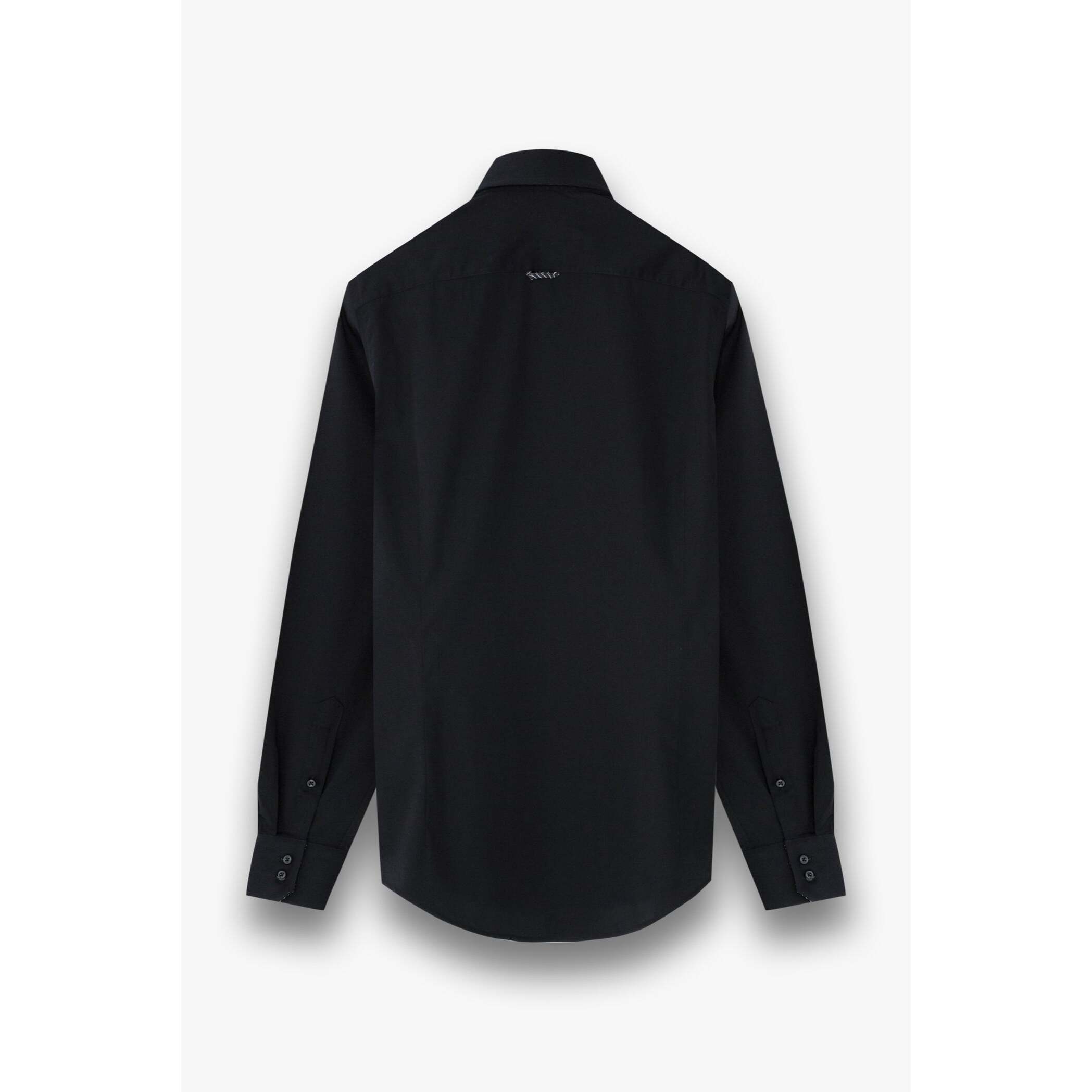 Camicia Uomo 2 Bottoni Button Down Slim Satin Unito Nero