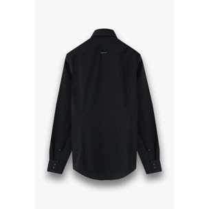 Camicia Uomo 2 Bottoni Button Down Slim Satin Unito Nero