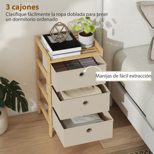 Cómoda con 3 Cajones de Tela, Cómoda para Dormitorio de Bambú, Cajonera para Espacios Pequeños, Salón, Oficina, Vestidor, Crema y Natural
