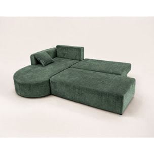 Miro - Canapé d'angle gauche 4 places convertible avec coffre en velours texturé - Vert