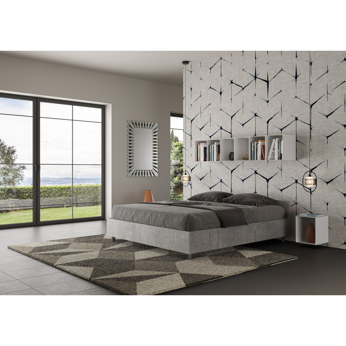 Lit avec sommier 160x200 gris béton Nuamo