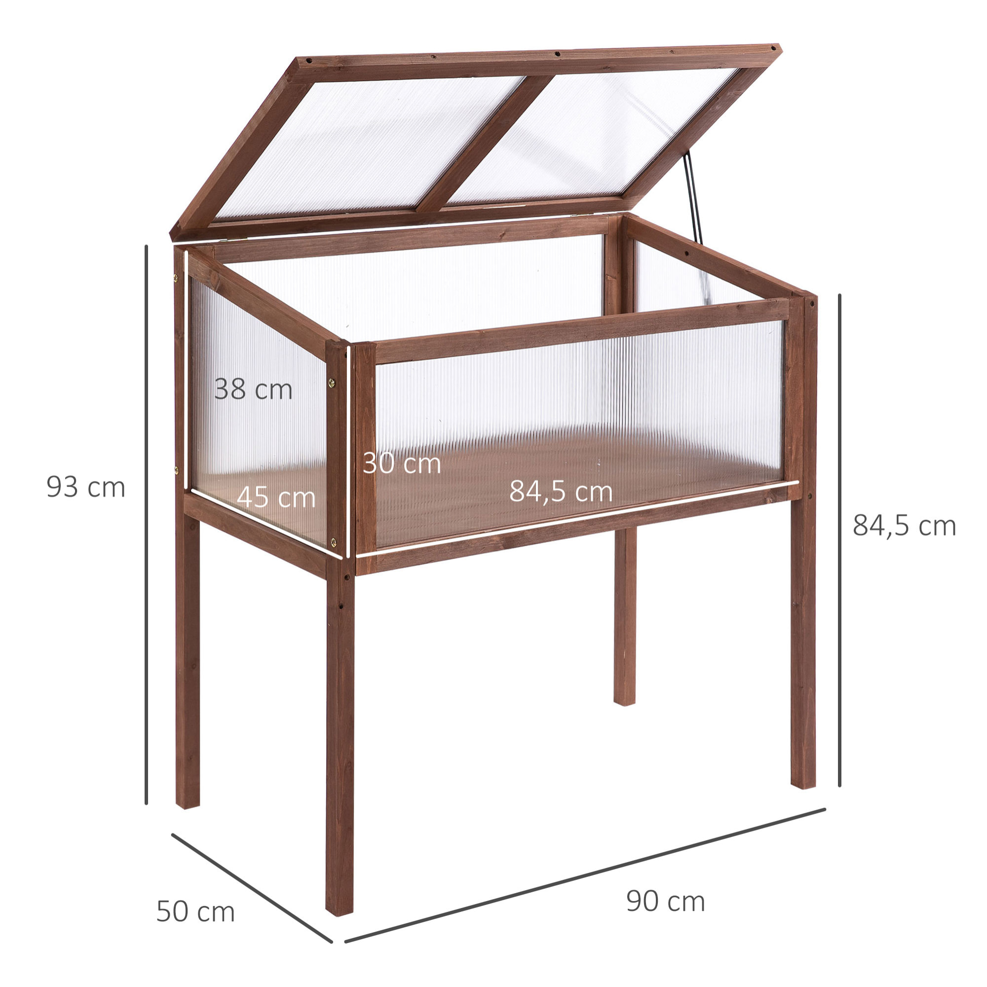 Mini serre sur pieds dim. 90L x 50l x 93H cm toit ouvrable panneaux de polycarbonate bois sapin traité