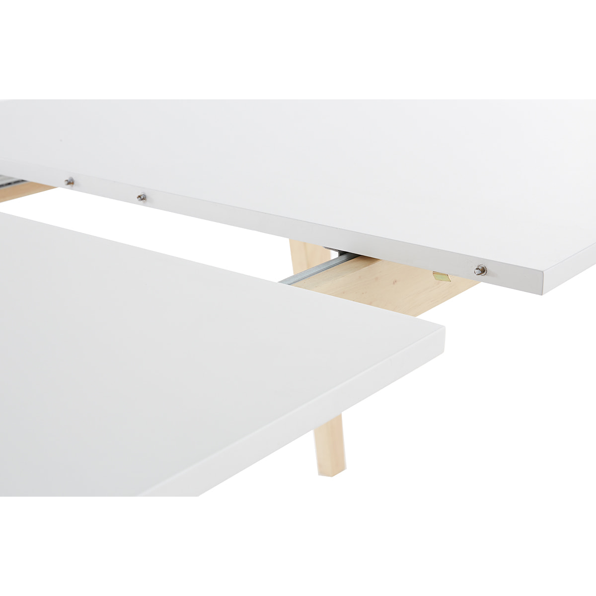 Table extensible rallonges intégrées rectangulaire blanche et bois clair L160-205 cm SWAD