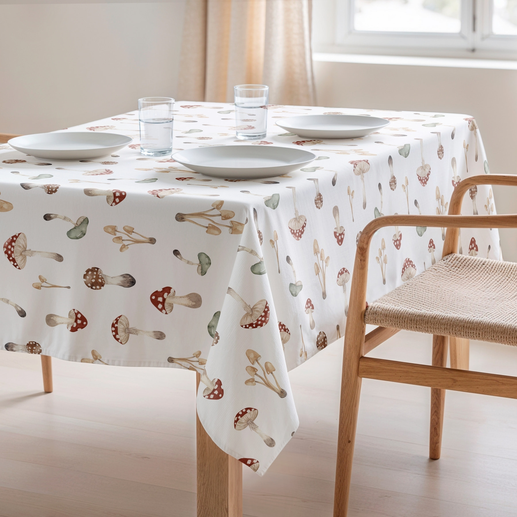Mantel estampado antimanchas AMANITA BLANCO