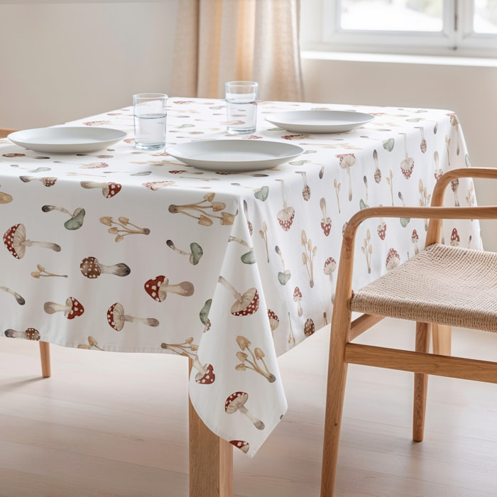 Mantel estampado antimanchas AMANITA BLANCO