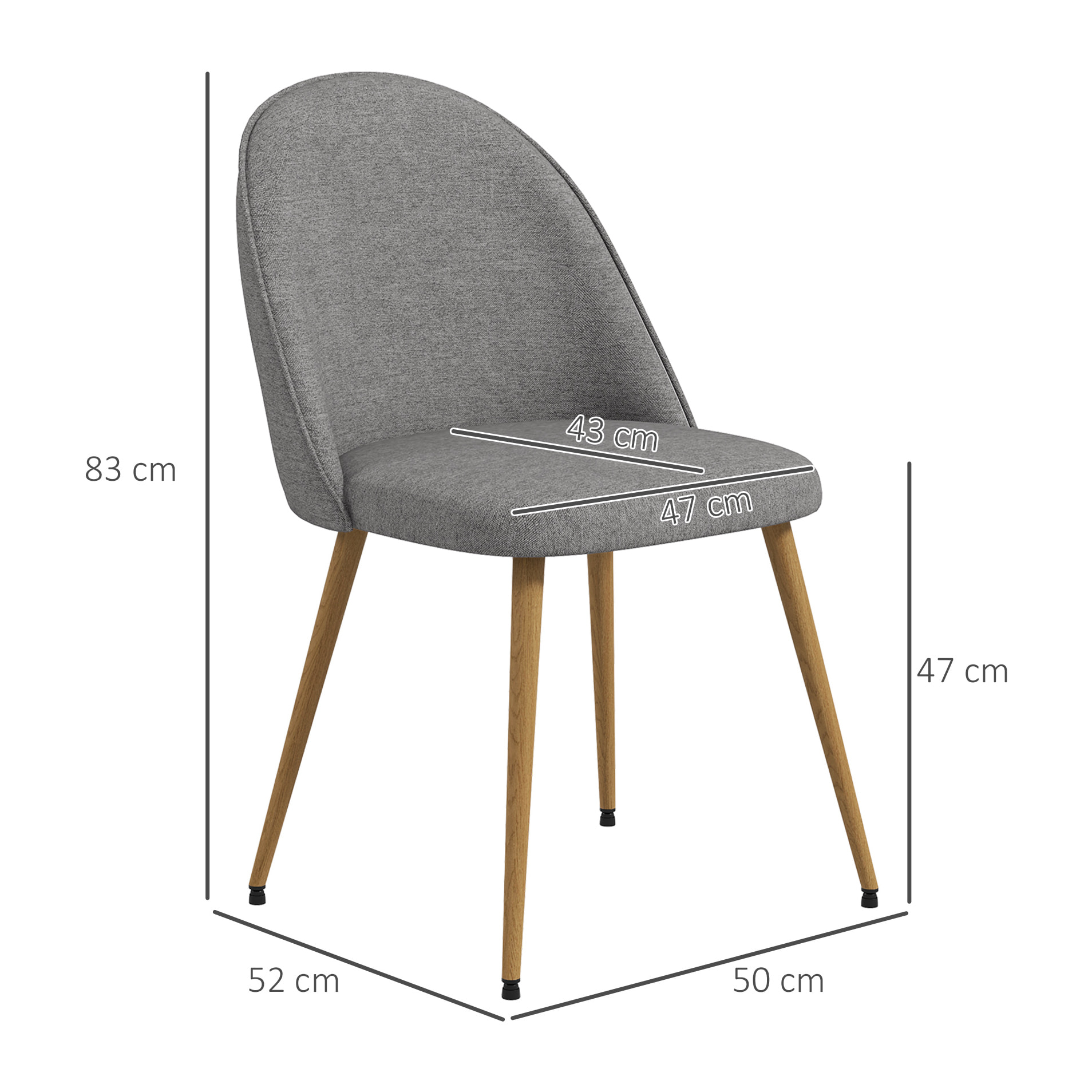 Pack de 2 Sillas de Comedor Sillas de Cocina Tapizadas de Tela de Lino con Patas de Acero para Salón Dormitorio Carga 120 kg 50x52x83 cm Gris