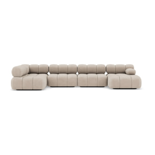 Ruby - canapé panoramique modulable d'angle gauche 7 places en velours texturé - Beige