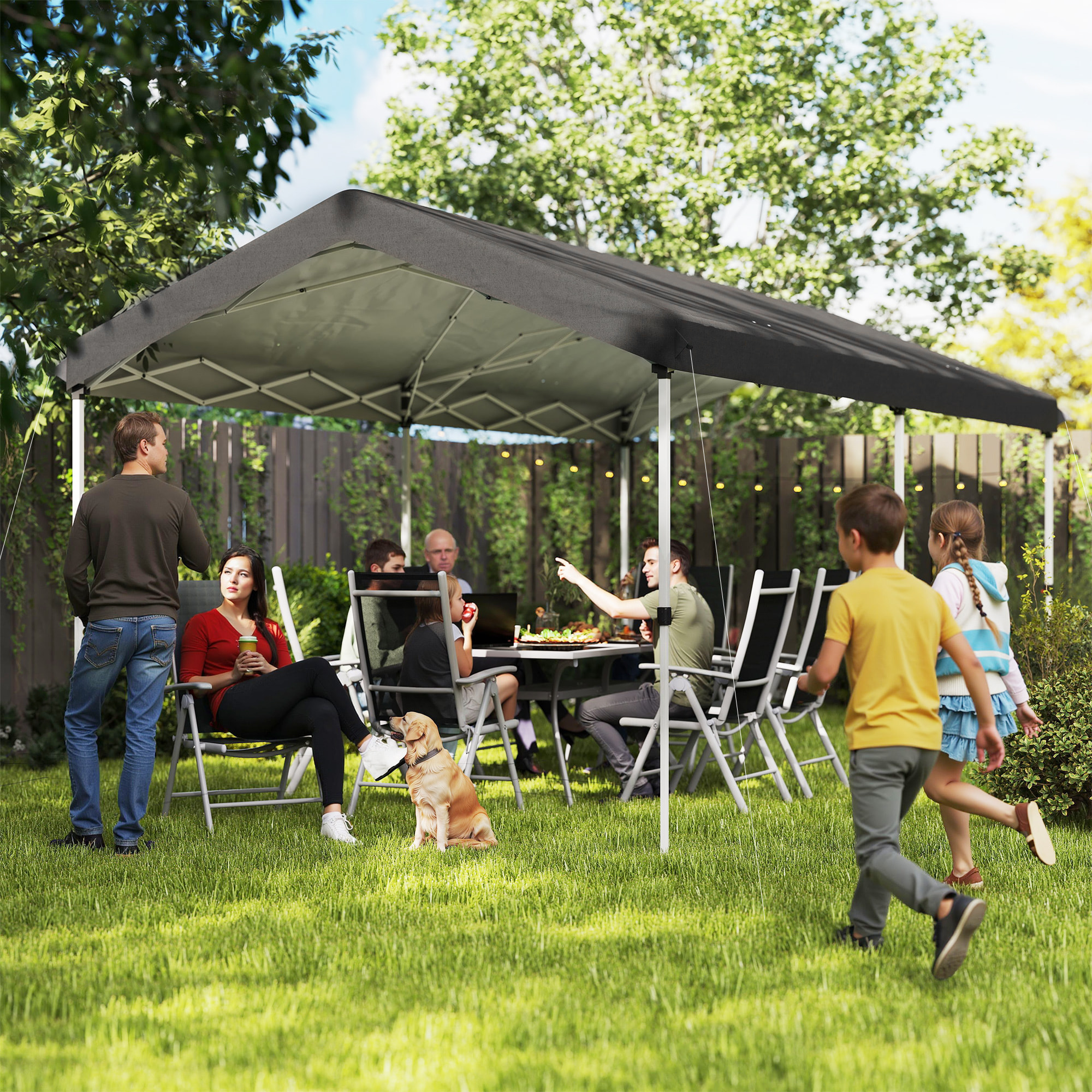 Carpa Plegable 6x3 m Cenador de Jardín con Altura Ajustable en 3 Niveles Protección UV50+ Impermeable y Bolsa de Transporte Gazebo para Exterior Fiestas Camping Gris Oscuro