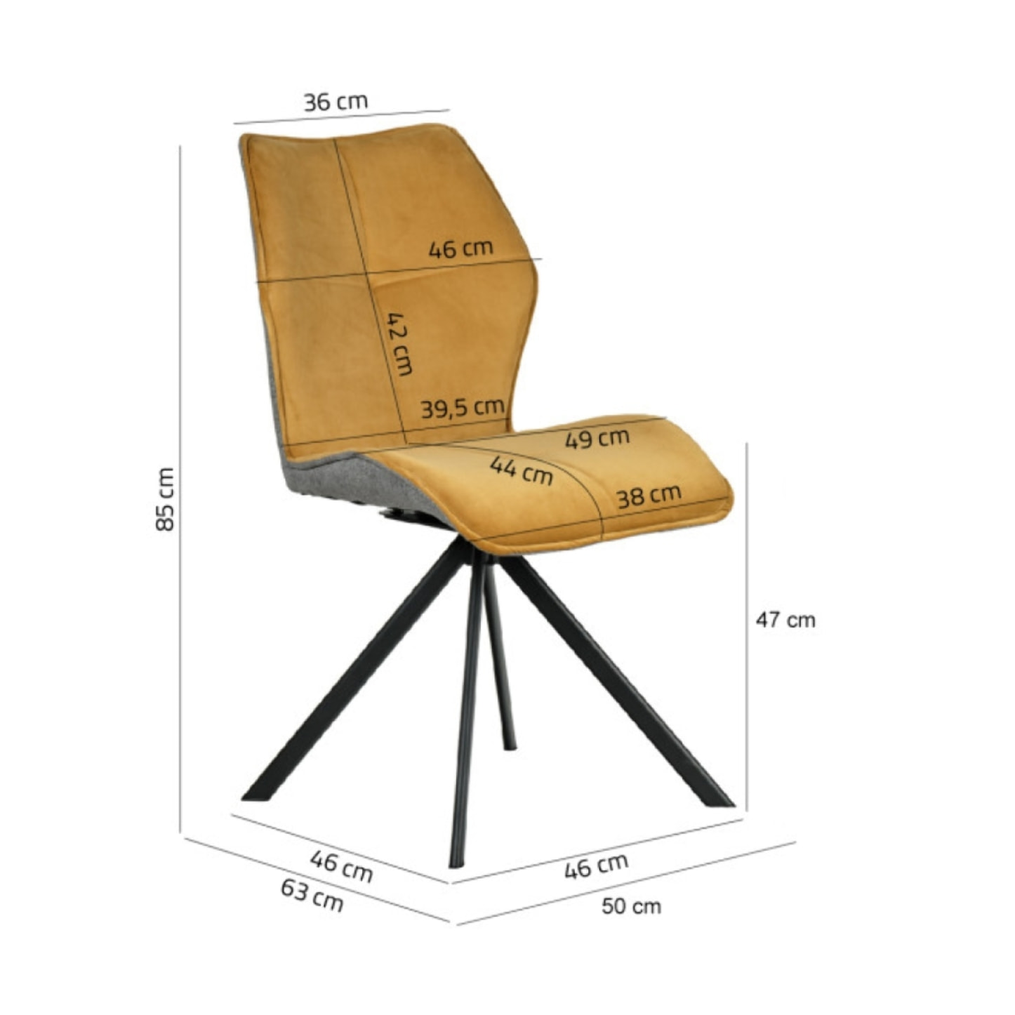 Chaise rotative 360° bicolore en velours et tissu & pieds en métal - 3 coloris - FLORENCE