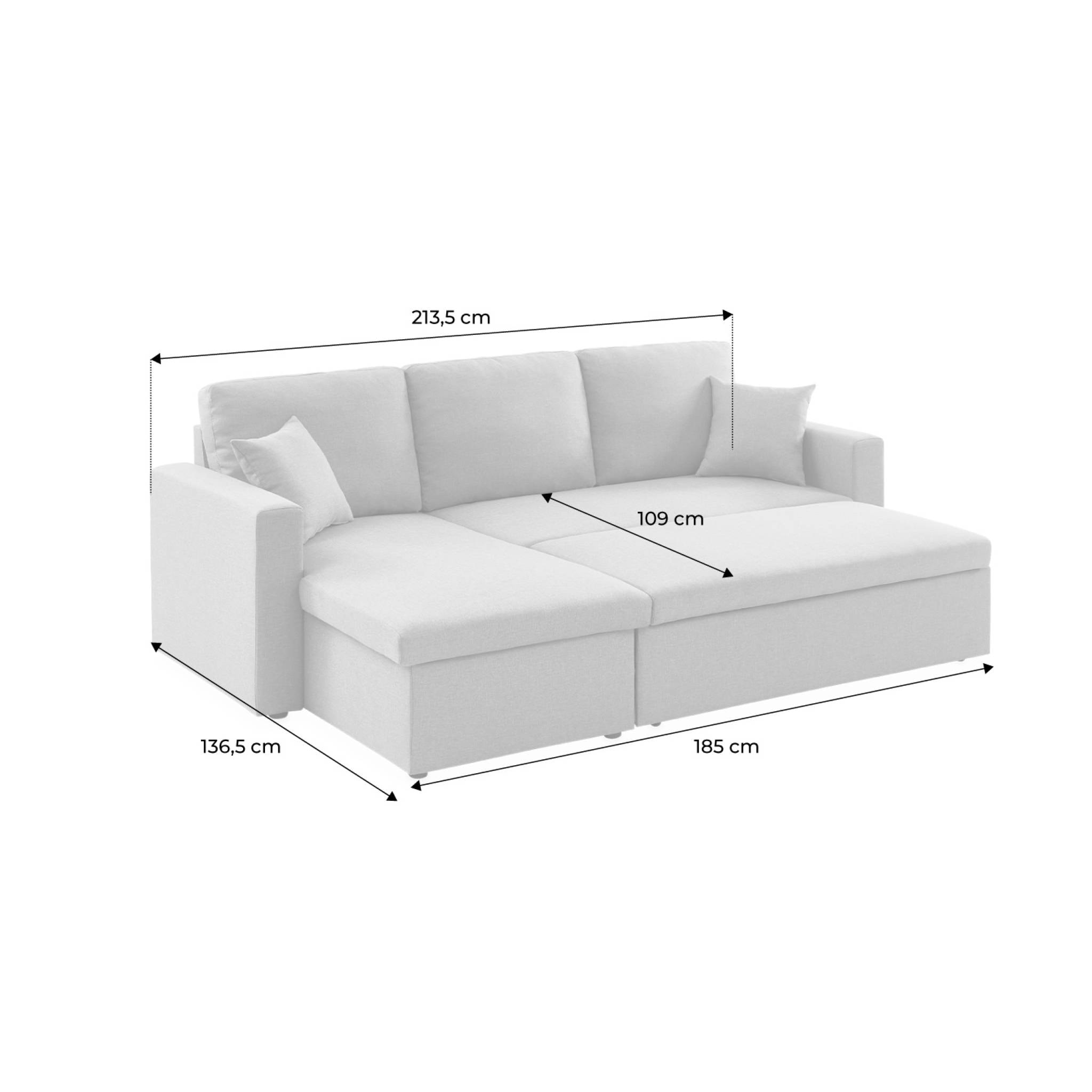 Canapé d'angle SMILE convertible réversible compact 3 places en tissu gris foncé. L 213.5 x P 136.5 x H 83cm. avec coffre de rangement