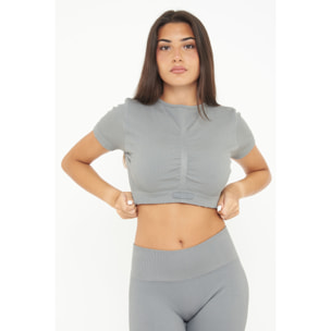 Maglia crop in nylon a maniche corte per yoga o allenamento Way