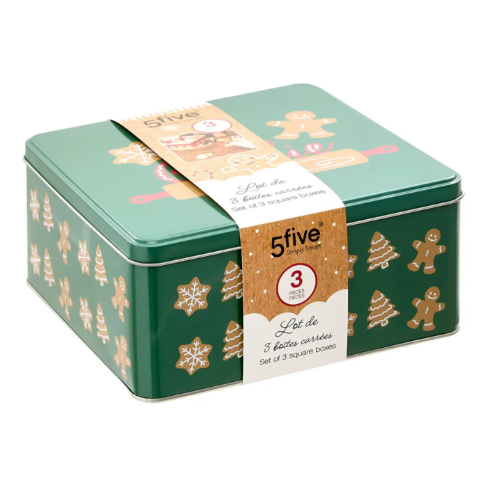 Boîte de conservation Noël 2,5L carré en métal