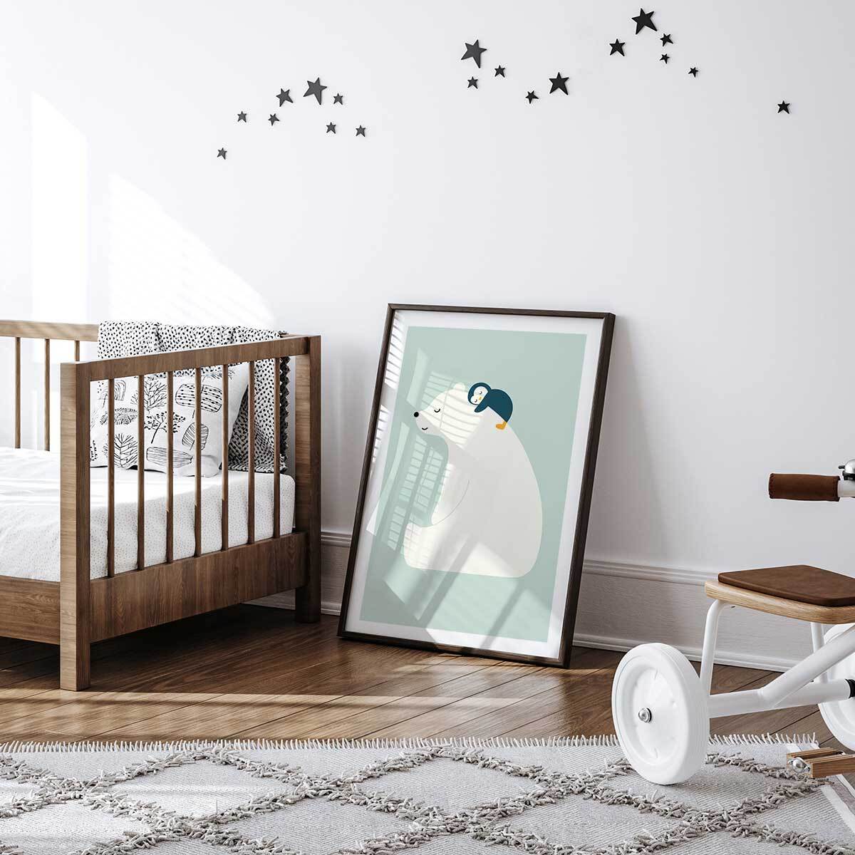 Affiche enfant calin polaire  Affiche + cadre en bois - Noir