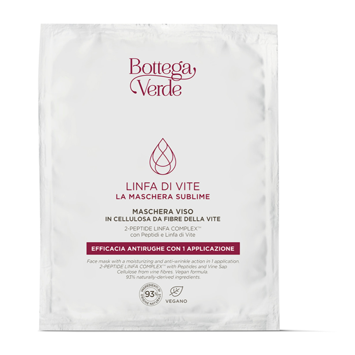 Linfa di Vite - La maschera sublime - Maschera viso in cellulosa da fibre della vite - azione efficacia antirughe con 1 applicazione