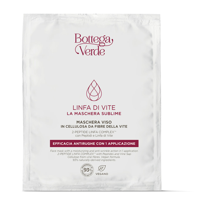 Linfa di Vite - La maschera sublime - Maschera viso in cellulosa da fibre della vite - azione efficacia antirughe con 1 applicazione