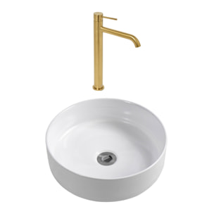 Aurum mitigeur lavabo 30,8 cm inox + Ceramia PixL 36x12,5 cm vasque à poser, sans trop-plein, blanc brillant (SAT285BGCEPX3636)
