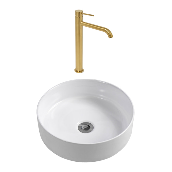 Aurum mitigeur lavabo 30,8 cm inox + Ceramia PixL 36x12,5 cm vasque à poser, sans trop-plein, blanc brillant (SAT285BGCEPX3636)
