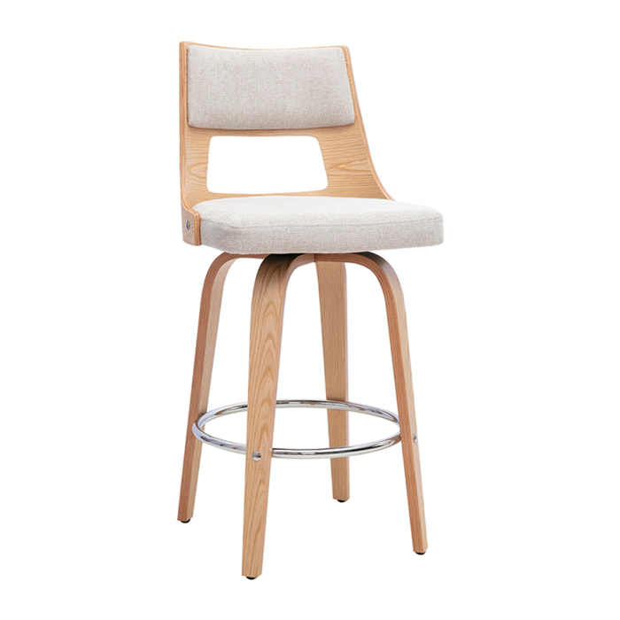 Tabouret de bar scandinave pivotant en tissu effet velours texturé beige et bois clair H69 cm GARBO