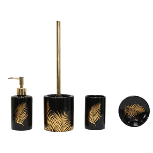 Pot et brosse wc en céramique feuilles dorées - Noir