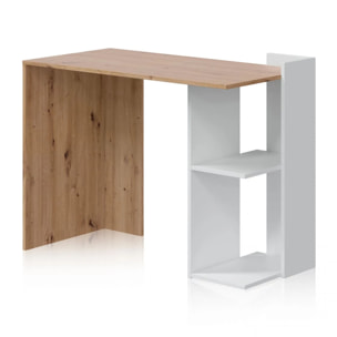 Mesa de escritorio con estantería baja lateral en blanco mate y roble nodi 100x50 cm Dess Blanco Artik (Blanco Mate) - Roble Nodi