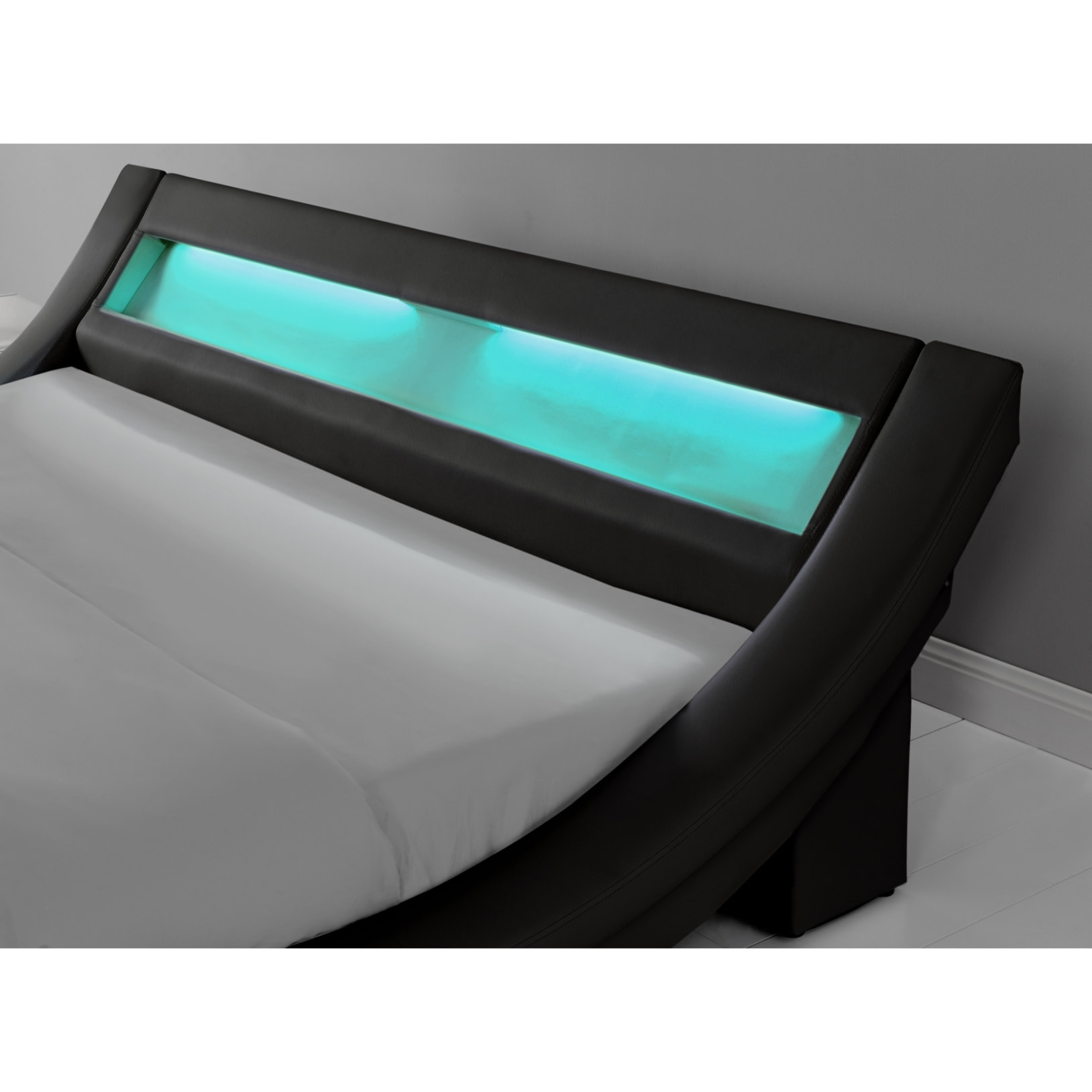 Cadre de lit avec LED 140 x 190 cm en PU noir JULIA