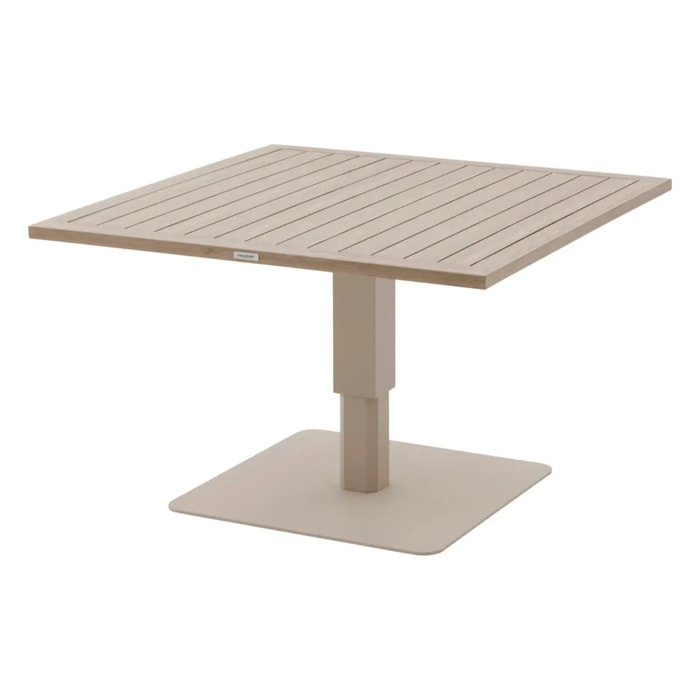 Table de jardin relevable carrée "Salimia" argile & lin 110 x 110 x 69cm en aluminium