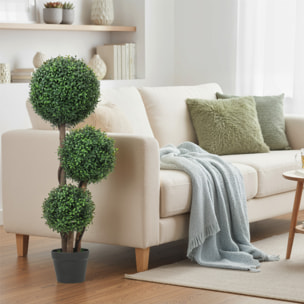 Plante Artificielle topiaire buis 3 boules H.100 cm 3 vrais troncs et lianes