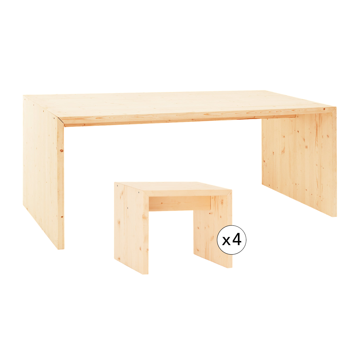 Pack mesa de comedor y 4 taburetes de madera maciza en tono natural de 120cm Alto: 75 Largo: 120 Ancho: 80