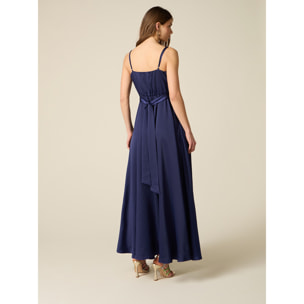 Oltre - Vestido largo de satén con abertura - Azul
