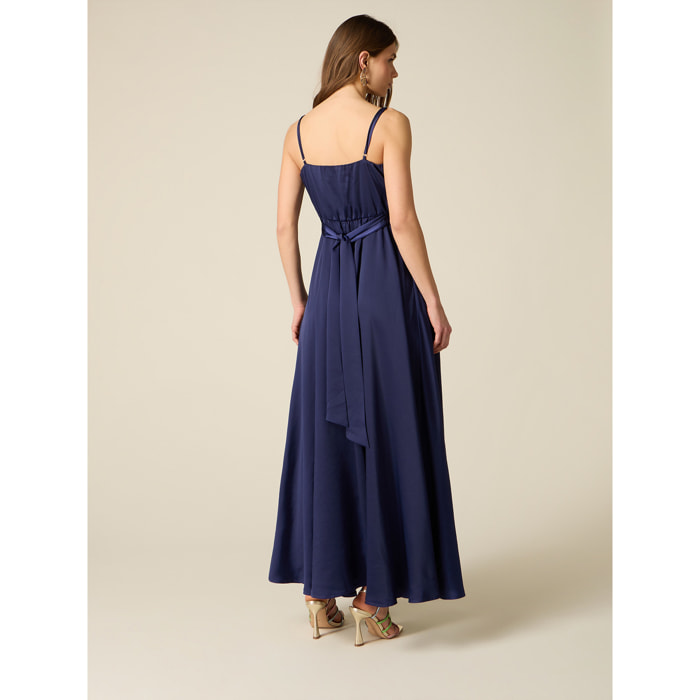 Oltre - Vestido largo de satén con abertura - Azul