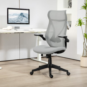 Silla de Escritorio de Malla Silla de Oficina Giratoria con Altura Ajustable Reposabrazos Abatibles y Función de Basculante Silla para Estudio Carga 120 kg Gris Claro