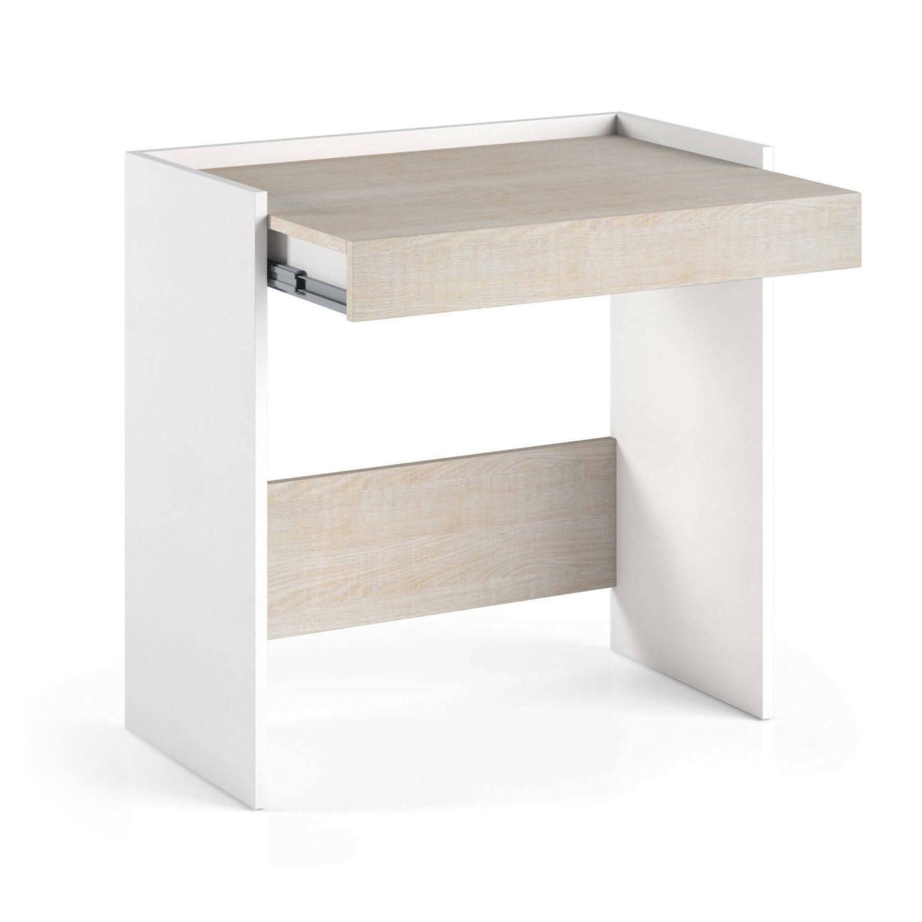 Scrivania Adri, Scrittoio moderno con cassetto, Tavolo da studio o ufficio porta PC portalibri, 100% Made in Italy, 80x40h79 cm, Bianco e Rovere